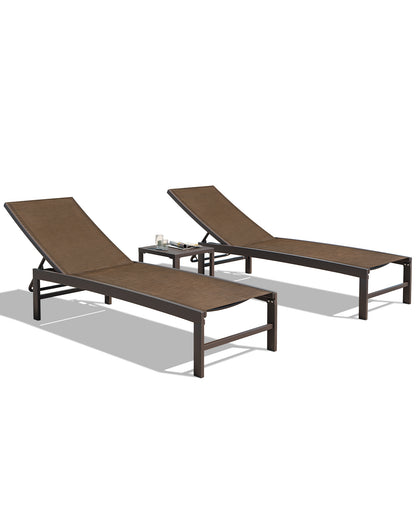 Outdoor chaise lounge cushion 2-piece set with aluminum table in Brown