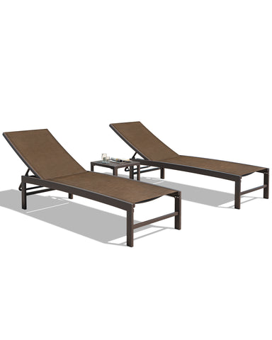 Outdoor chaise lounge cushion 2-piece set with aluminum table in Brown