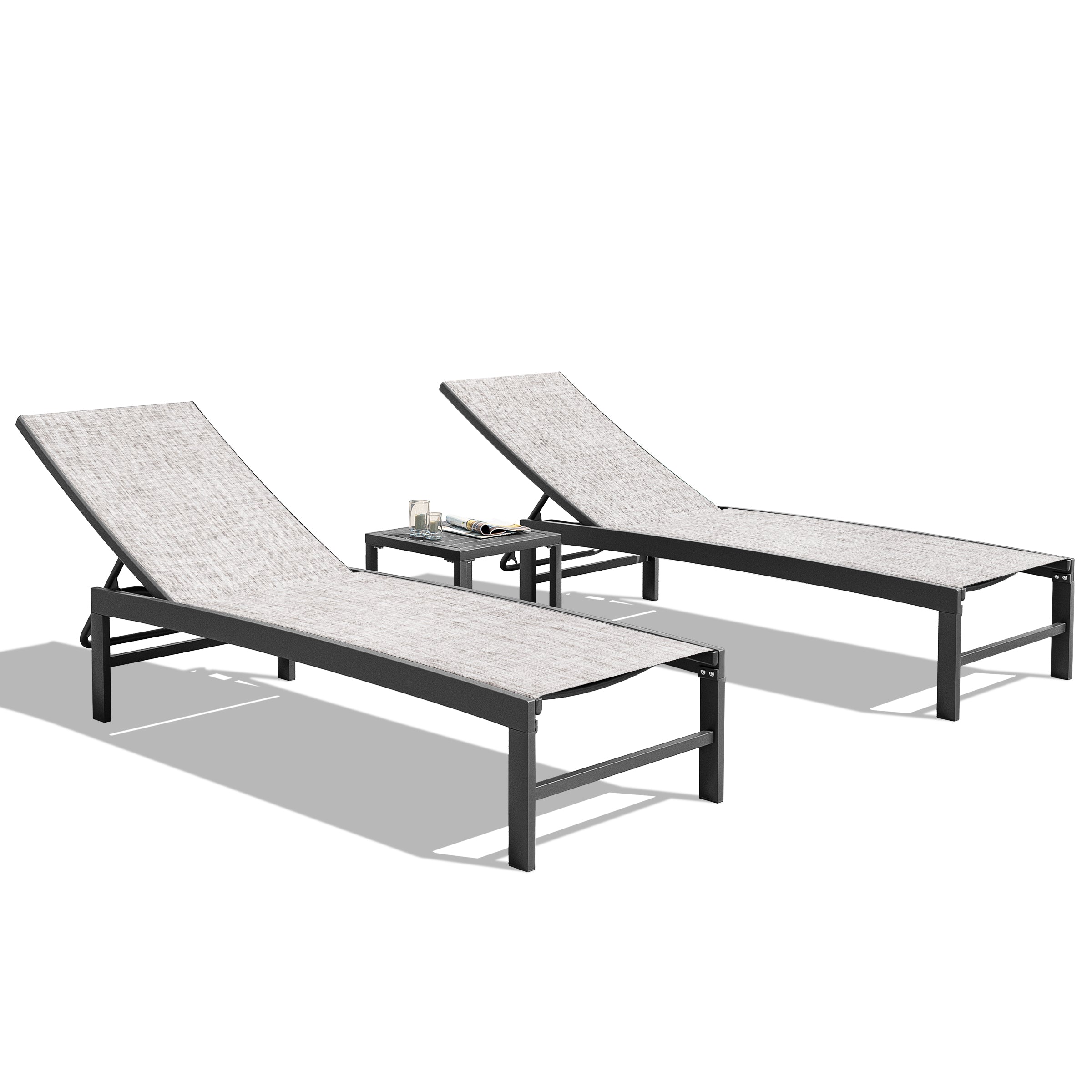 Outdoor chaise lounge cushion 2-piece set with aluminum table in Earth