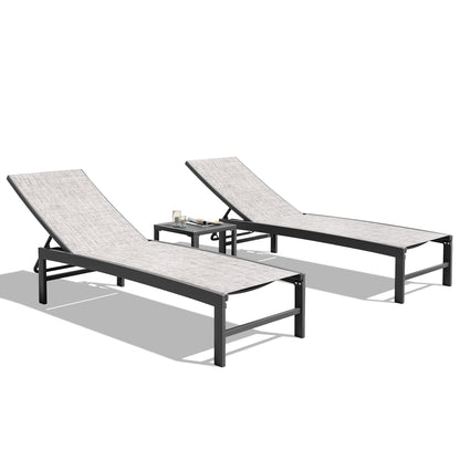 Outdoor chaise lounge cushion 2-piece set with aluminum table in Earth