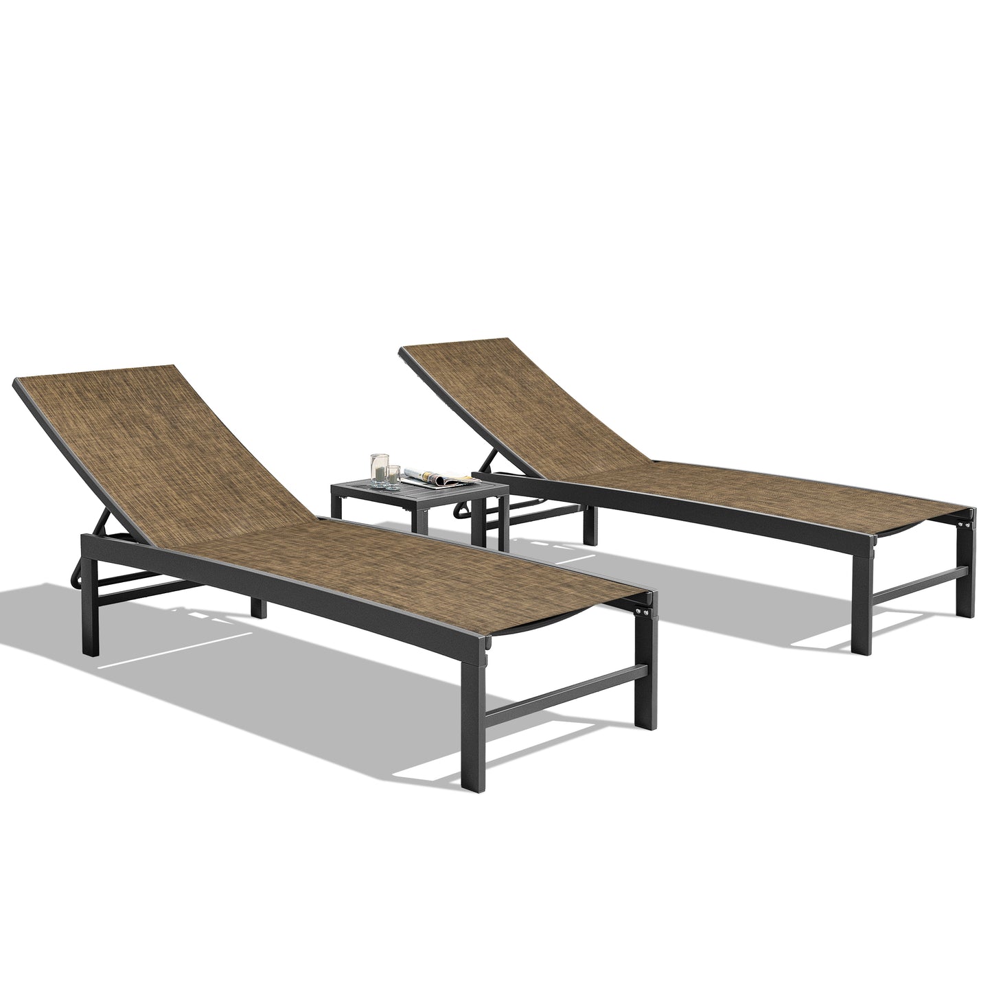 Outdoor chaise lounge cushion 2-piece set with aluminum table in GRB