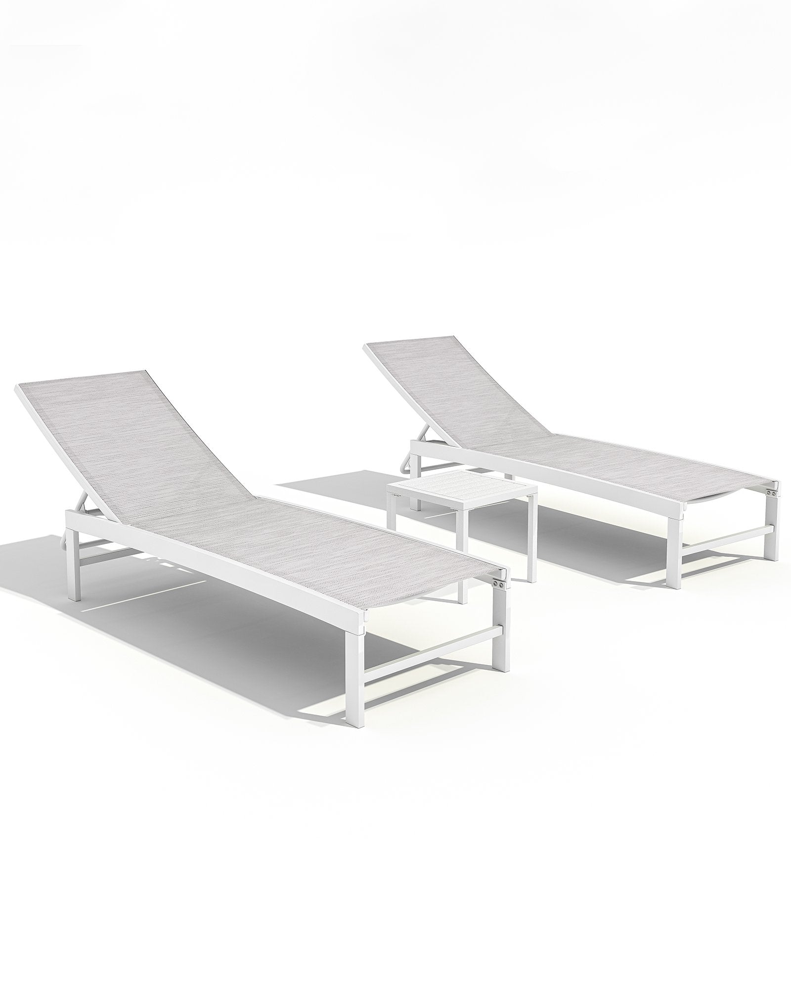 Outdoor chaise lounge cushion 2-piece set with aluminum table in White