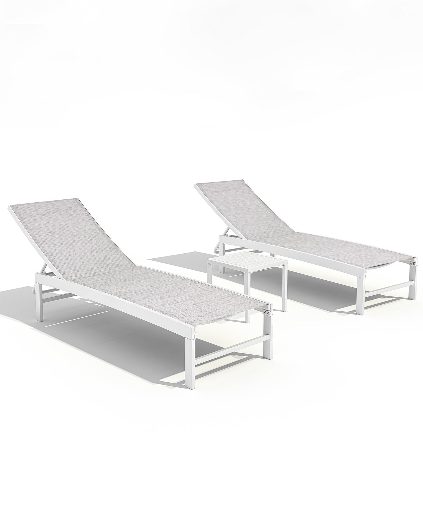 Outdoor chaise lounge cushion 2-piece set with aluminum table in White