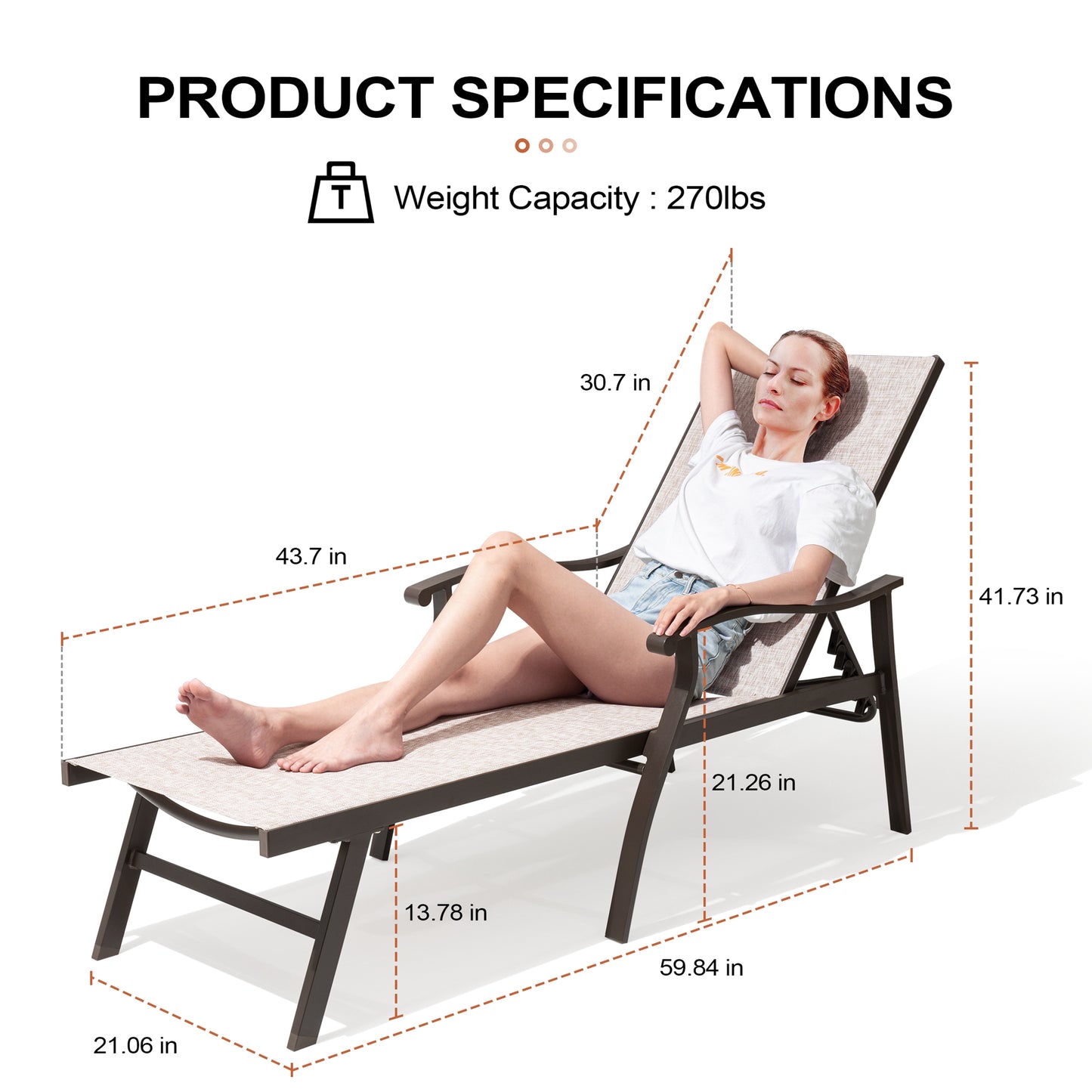 Crestlive Products Adjustable Outdoor Chaise Lounge Chair for Patio and Beach