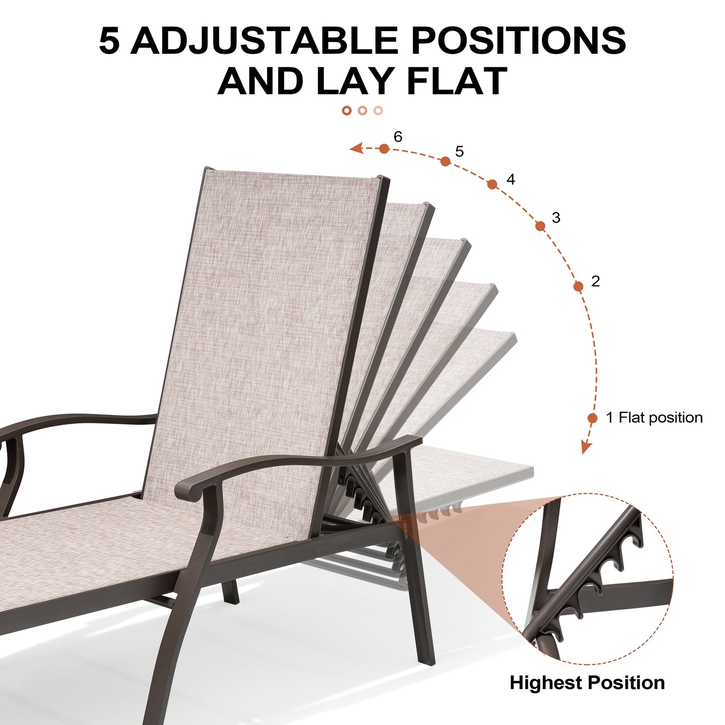Crestlive Products Adjustable Outdoor Chaise Lounge Chair for Patio and Beach
