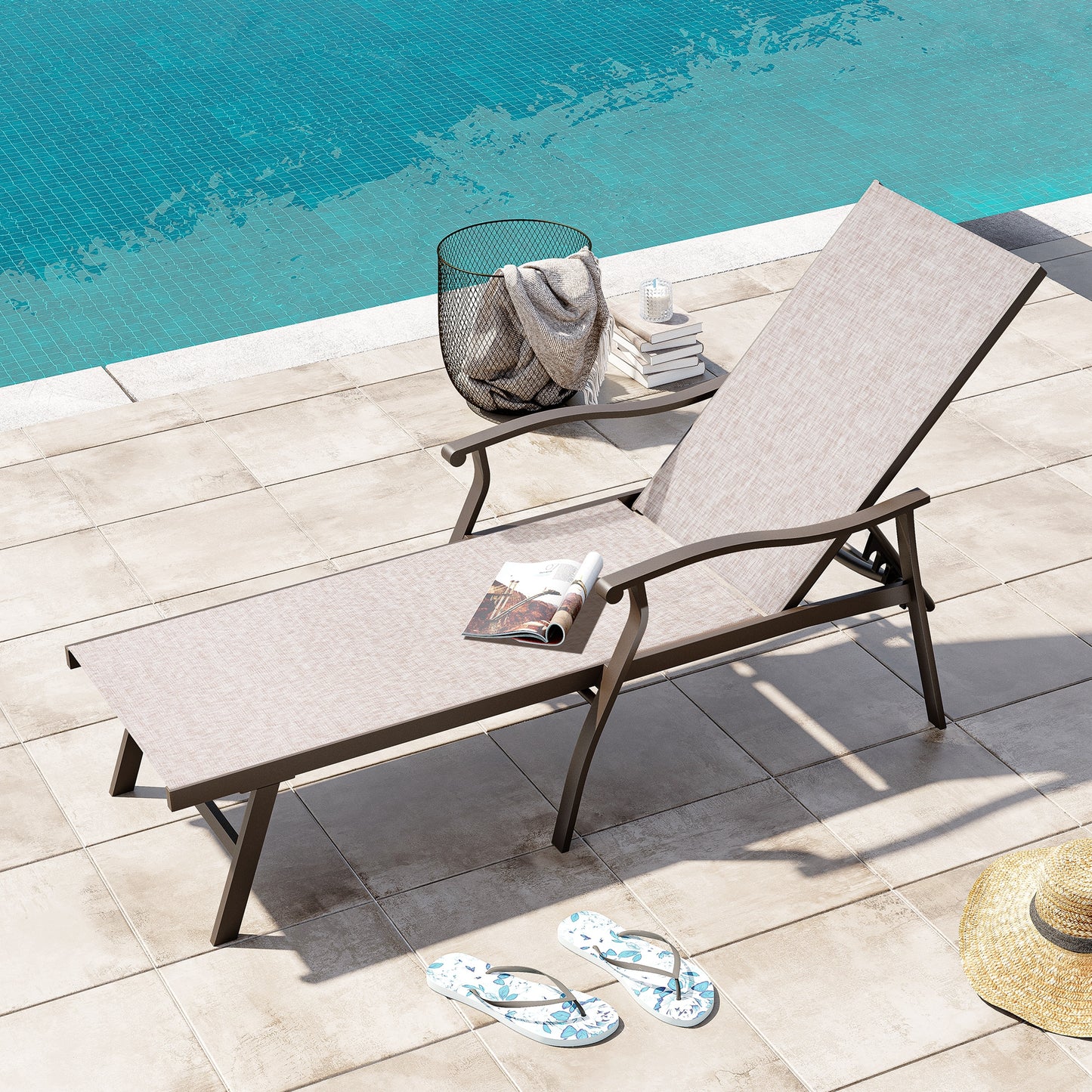 Crestlive Products Adjustable Outdoor Chaise Lounge Chair for Patio and Beach