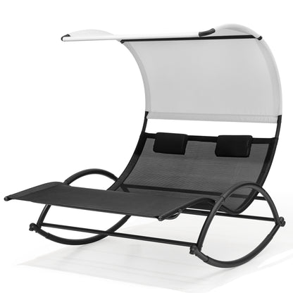 Crestlive Products Outdoor Double Chaise Lounge Swing with Canopy Pillows