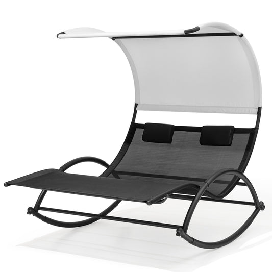 Crestlive Products Outdoor Double Chaise Lounge Swing with Canopy Pillows
