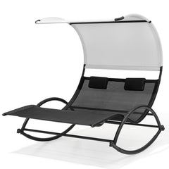 Aluminum Double Chaise Lounge with Canopy & Wheels