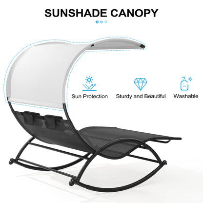Crestlive Products Outdoor Double Chaise Lounge Swing with Canopy Pillows