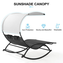 Aluminum Double Chaise Lounge with Canopy & Wheels