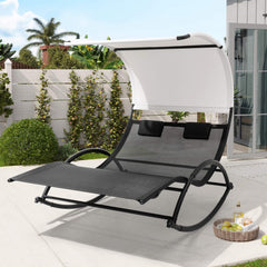 Aluminum Double Chaise Lounge with Canopy & Wheels