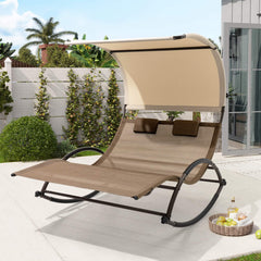 Aluminum Double Chaise Lounge with Canopy & Wheels