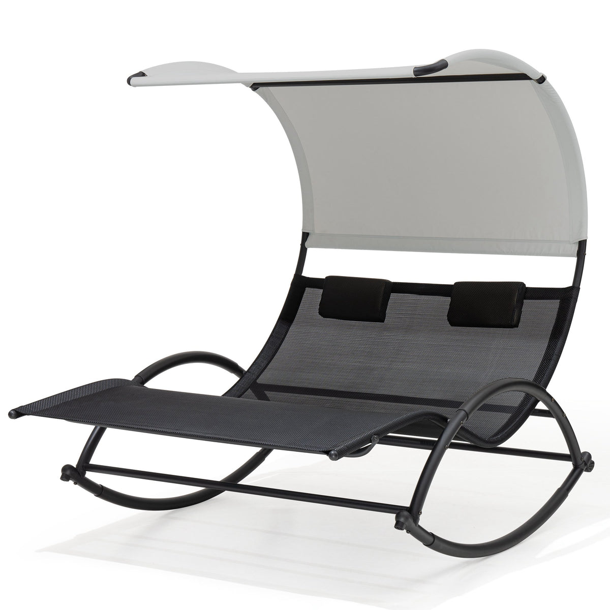 Double chaise lounge chair with canopy and wheels in Gray