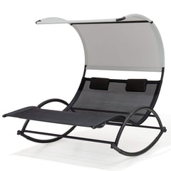 Aluminum Double Chaise Lounge with Canopy & Wheels