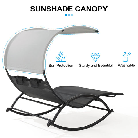 Crestlive Products Aluminum Outdoor Double Chaise Lounge Chair with Canopy and Wheels