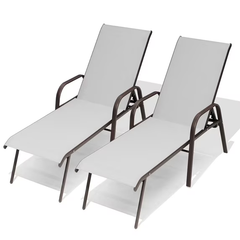 Crestlive Products Adjustable Steel Chaise Lounge Chair, 6‑Position Recliner with Rust-Resistant Frame (Light Gray)