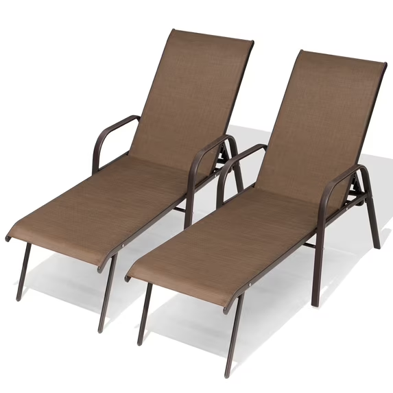 Crestlive Products Adjustable Steel Chaise Lounge Chair, 6‑Position Recliner with Rust-Resistant Frame (Brown)