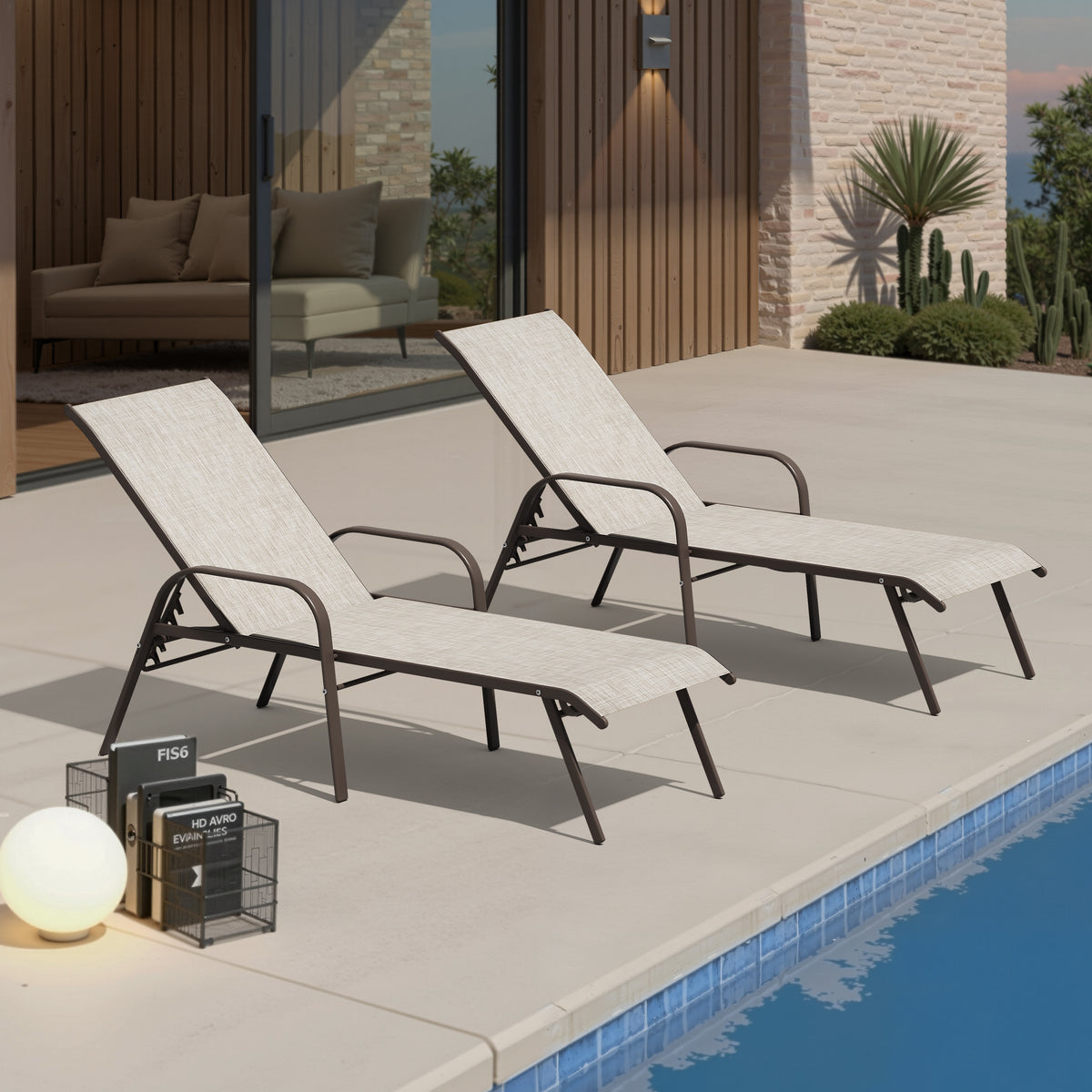 Textilene Adjustable Outdoor Chaise Lounge Set of 2