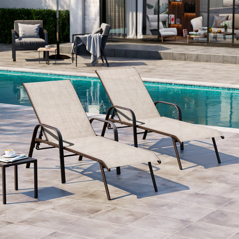Crestlive Products Textilene Outdoor Adjustable Chaise Lounge Chair Set of 2