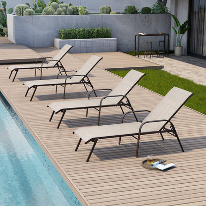 Crestlive Products 2PCS Outdoor Adjustable Chaise Lounge Chair in Beige