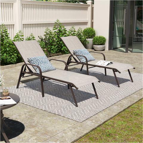 Crestlive Products Textilene Outdoor Adjustable Chaise Lounge Chair Set of 2