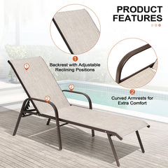Textilene Adjustable Outdoor Chaise Lounge Set of 2
