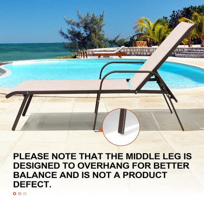 Crestlive Products 2PCS Outdoor Adjustable Chaise Lounge Chair in Beige