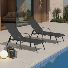 Textilene Adjustable Outdoor Chaise Lounge Set of 2