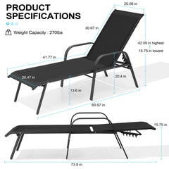 Textilene Adjustable Outdoor Chaise Lounge Set of 2