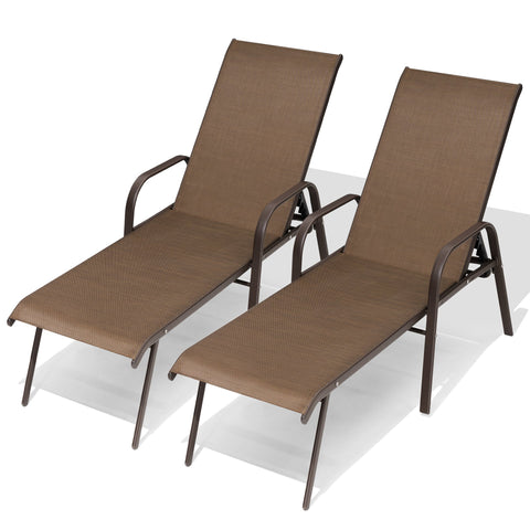 Crestlive Products Textilene Outdoor Adjustable Chaise Lounge Chair Set of 2