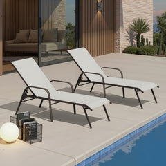 Textilene Adjustable Outdoor Chaise Lounge Set of 2