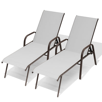 Crestlive Products 2PCS Outdoor Adjustable Chaise Lounge Chair in Beige