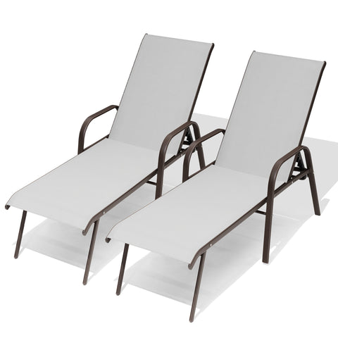 Crestlive Products Textilene Outdoor Adjustable Chaise Lounge Chair Set of 2