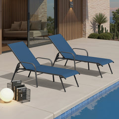 Textilene Adjustable Outdoor Chaise Lounge Set of 2