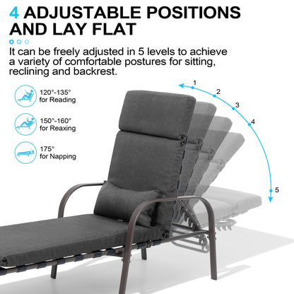 Crestlive Products Adjustable Five-Position Chaise Lounge Chair with Cushion