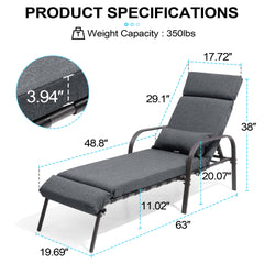 Adjustable Outdoor Chaise Lounge with Cushion & Pillow