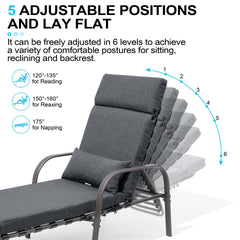 Adjustable Outdoor Chaise Lounge with Cushion & Pillow