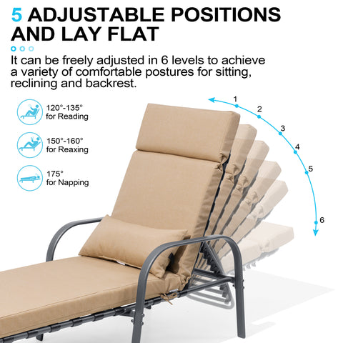 Crestlive Products Outdoor Adjustable Chaise Lounge Chair with Cushion and Pillow
