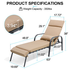 Adjustable Outdoor Chaise Lounge with Cushion & Pillow