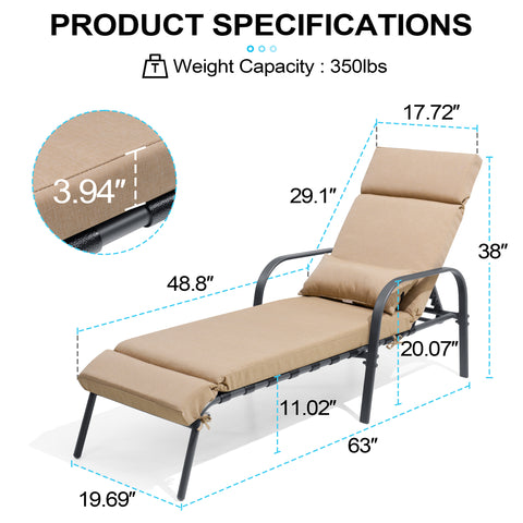Crestlive Products Outdoor Adjustable Chaise Lounge Chair with Cushion and Pillow