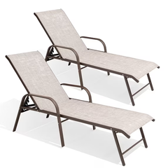 Crestlive Products 2‑Pack Outdoor Chaise Lounge Chairs – 5‑Position Aluminum Adjustable Patio Chaise Lounge with Rust Resistant Frame, Beige