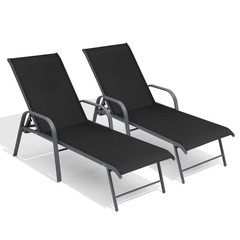 Crestlive Products 2‑Pack Outdoor Chaise Lounge Chairs – 5‑Position Aluminum Adjustable Patio Chaise Lounge with Rust Resistant Frame, Black