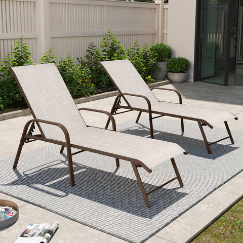 Crestlive Products Aluminum Outdoor Adjustable Chaise Lounge Chair Set of 2