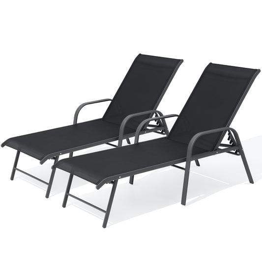Crestlive Products Aluminum Adjustable Chaise Lounge Chairs with Armrests Set of 2