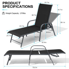 Aluminum Adjustable Outdoor Chaise Lounge Set of 2