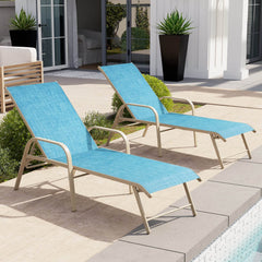 Aluminum Adjustable Outdoor Chaise Lounge Set of 2