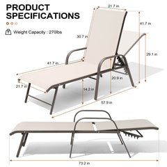 Aluminum Adjustable Outdoor Chaise Lounge Set of 2