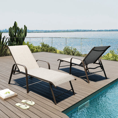 Crestlive Products Aluminum Adjustable Chaise Lounge Chairs with Armrests Set of 2