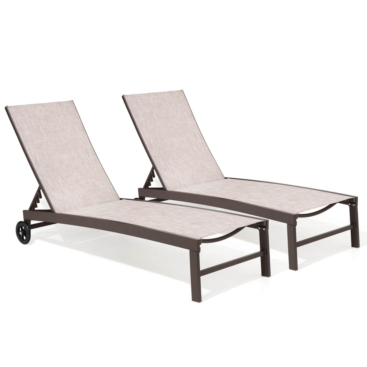 Aluminum Adjustable Outdoor Chaise Lounge Set of 2 with Wheels